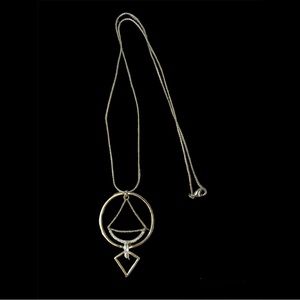 Contemporary graphic layered long chain necklace circle pendant